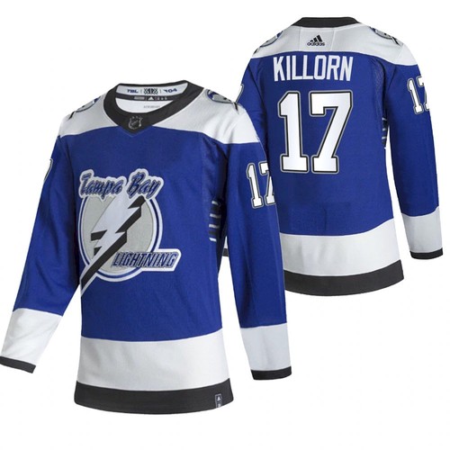 Men's Tampa Bay Lightning #17 Alex Killorn 2021 Blue Reverse Retro Stitched Jersey Men's Tampa Bay Lightning #17 Alex Killorn 2021 Blue Reverse Retro Stitched Jersey